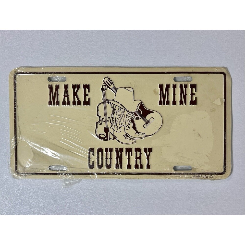 Make Mine Country License Plate Nashville Music Cowboy Boots Guitar MC Art Co